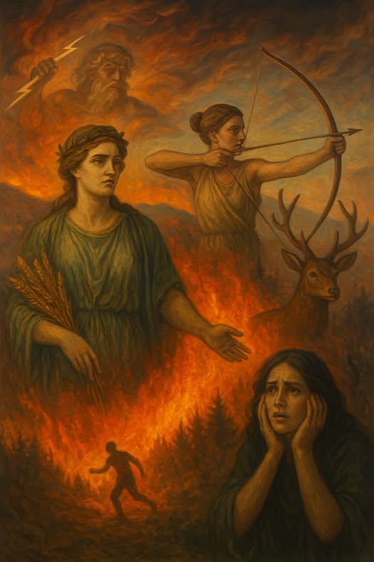 Fuego, diosas y sombra: Deméter, Artemisa, Casandra y los incendios en España